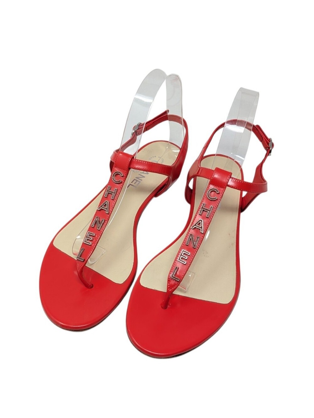Chanel Red "CHANEL" Logo Slingback T-Strap Thong Sandals Size EU 41 - Picture 4 of 15